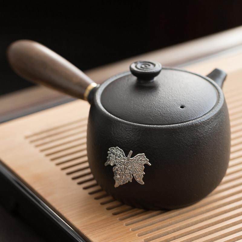 黑陶侧把功夫茶壶木柄家用过滤陶瓷功夫茶具泡茶壶单壶侧把单茶壶