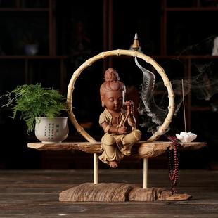 中式禅意文殊菩萨普贤菩萨佛像摆件玄关客厅办公室桌面陶瓷装饰品