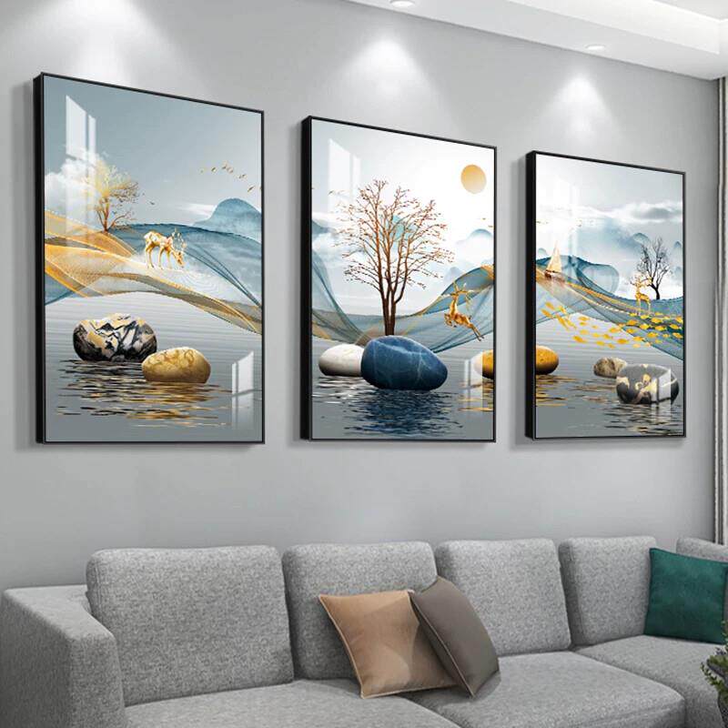 北欧客厅装饰画三联沙发背景墙挂画现代简约大气餐厅壁画卧室墙画