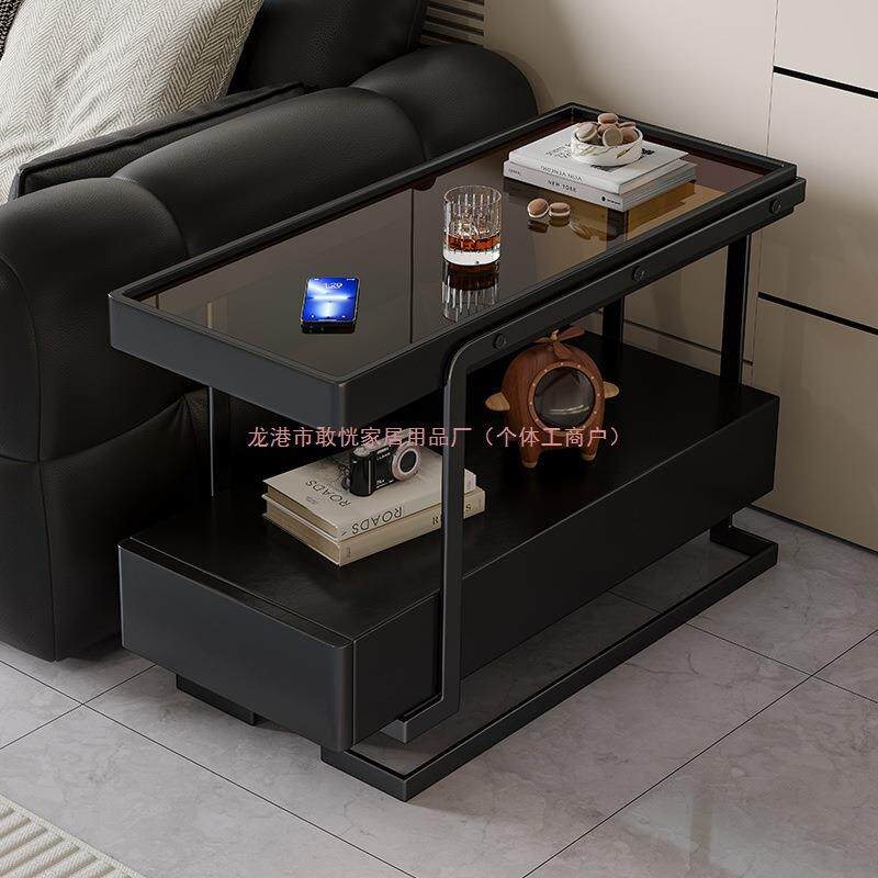 轻奢高级感沙发边柜极简边几客厅可移动侧边柜现代茶几玻璃置物柜