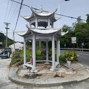 长廊景区公园石亭子晚霞红石亭子户外庭院园林中式双层六角石凉亭