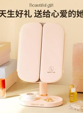 广联d新款化妆镜带阳灯le梳妆镜56015补智能便携桌面夕台光式美妆