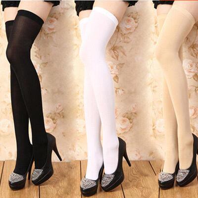 Sexy Black White Solid Color Long Socks Women Over The Knee