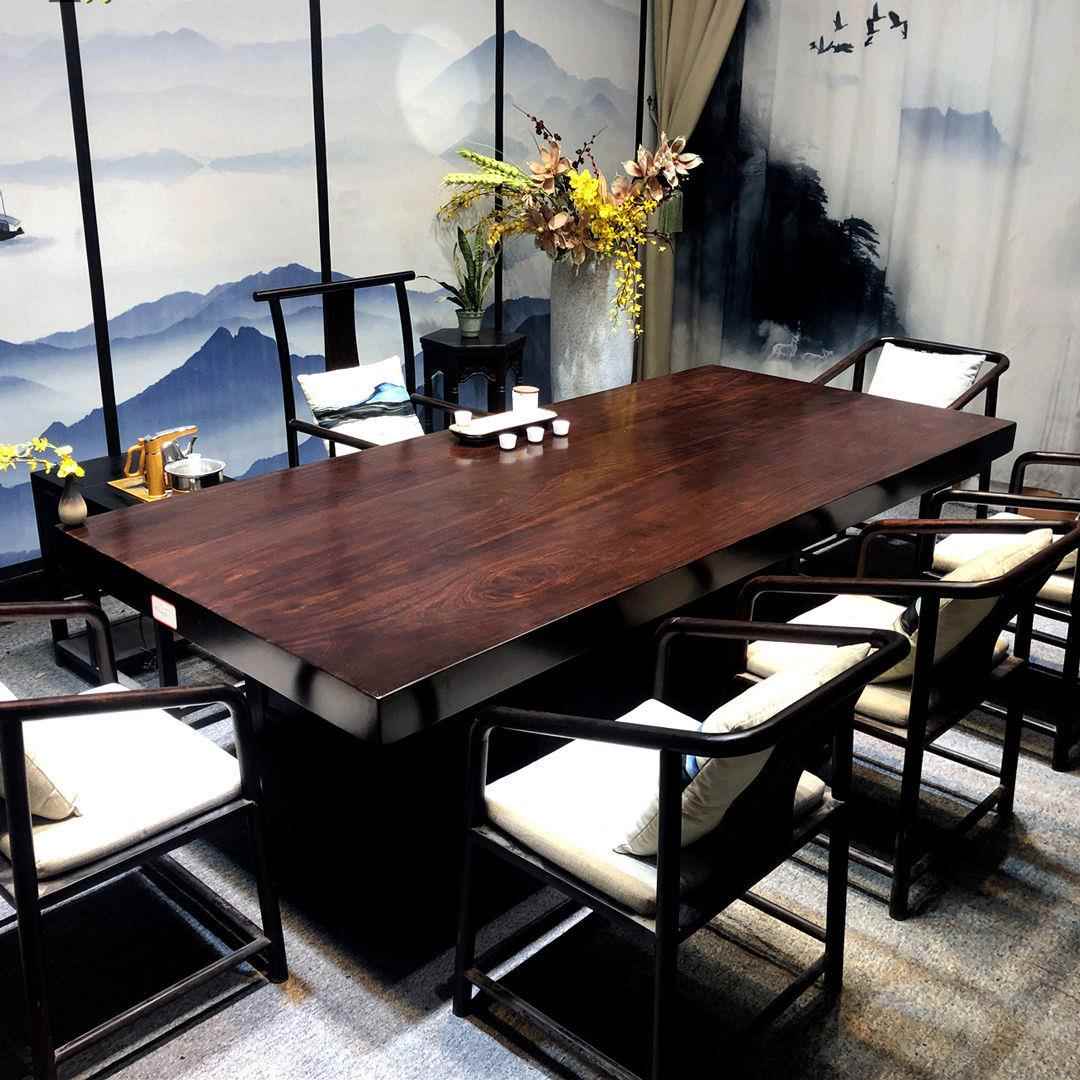 黑檀实木茶椅DJM组合桌家用办学习泡大板茶台公茶桌一体一整套茶