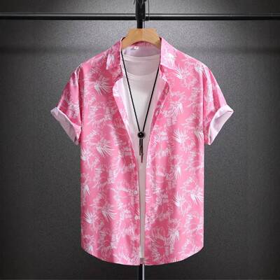 Regular Fit Geometric Print Half Button Shirt Casual Short