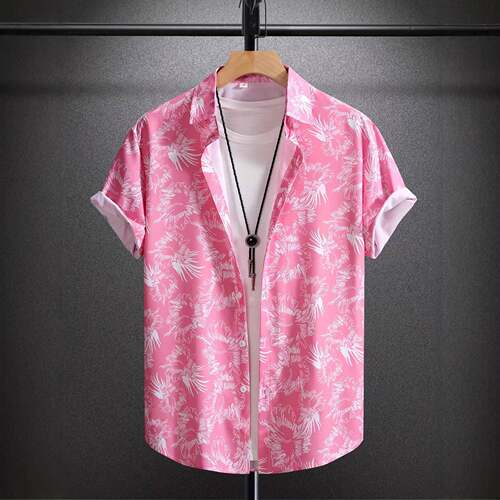 Regular Fit Geometric Print Half Button Shirt Casual Short