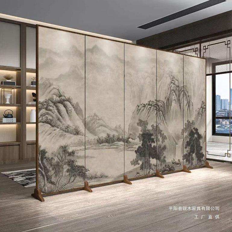 古典中式木质屏风隔断客厅进门玄关装饰茶室山水折屏折叠移动仿古