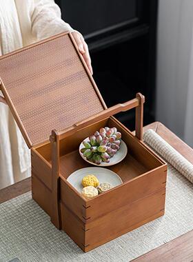 竹制纳篮收柜盒Y2023122手提提多功能茶道茶杯桌面茶叶收纳功夫茶
