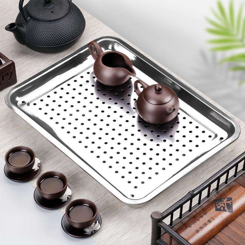 家用不锈钢茶盘蓄水茶托盘简约茶台小号茶具套装排储水式排水