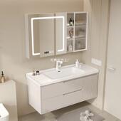 轻法式 油风卫生间洗陶瓷一体盆木智能洗566手实脸洗漱台浴奶室柜