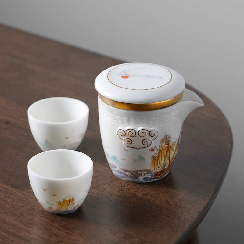 美浓烧便携式旅行茶具礼盒羊脂玉快客杯一壶二杯办公室功夫茶套装