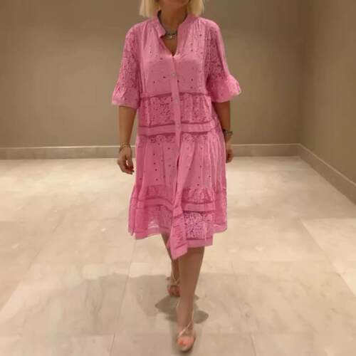V-neck patchwork lace dress for women's wear