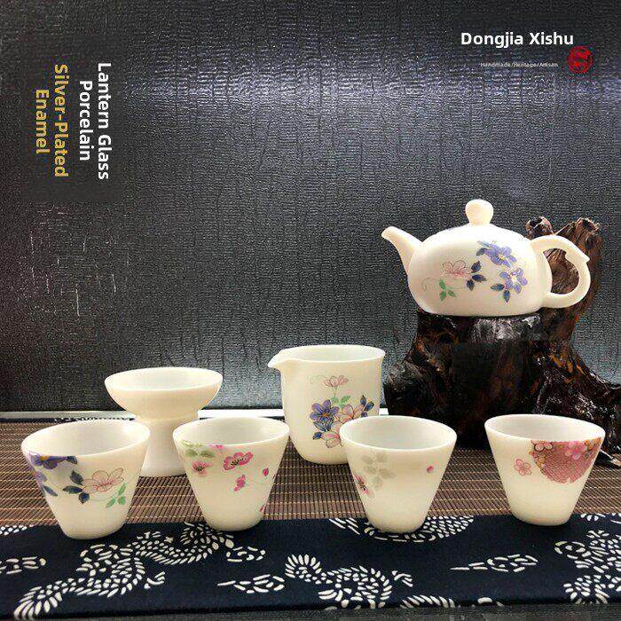 德化白瓷功夫茶具套装羊脂玉瓷手工掐丝珐琅彩陶瓷泡茶壶大水壶