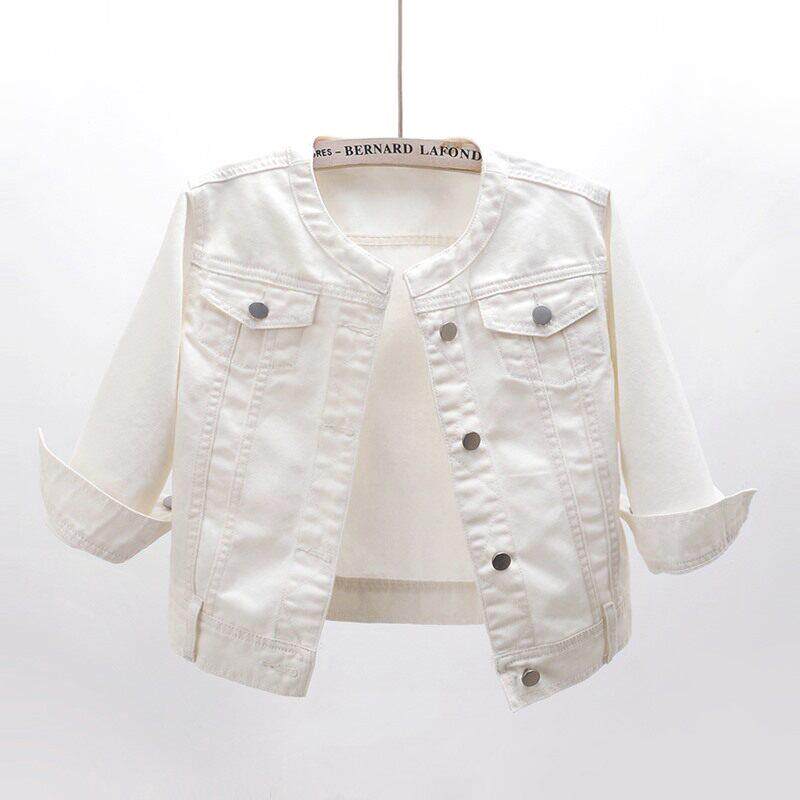 潮牌韩版修身圆领七分袖牛仔外套女短款2025夏季薄款坎肩夹克上衣