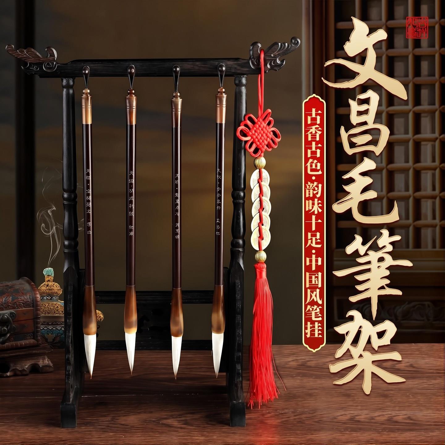 金榜题名文昌笔四支摆件桃木文昌笔挂件笔架套装高中小学初中学生