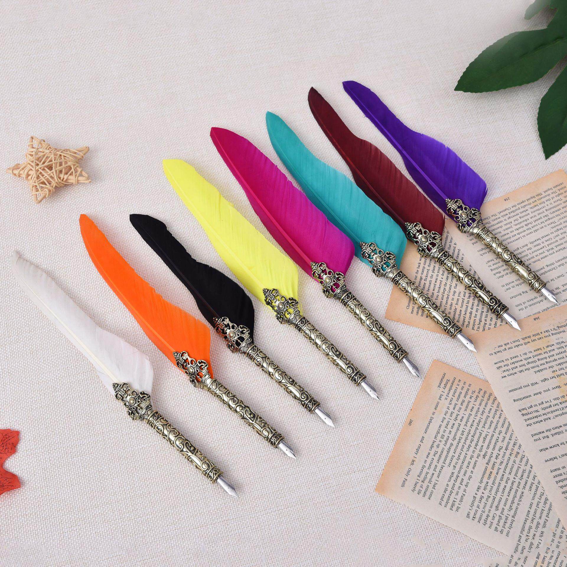 羽毛钢笔墨水笔座套装钢笔古典欧式风格书写厂家直销圣诞节礼品