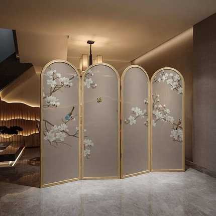 厂家新中式花鸟屏风隔断客厅卧室折叠移动装饰玄关房间简约实木