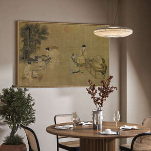 刘松年撵茶图古画茶室背景墙横幅挂画茶楼茶馆茶文化装饰画带框画