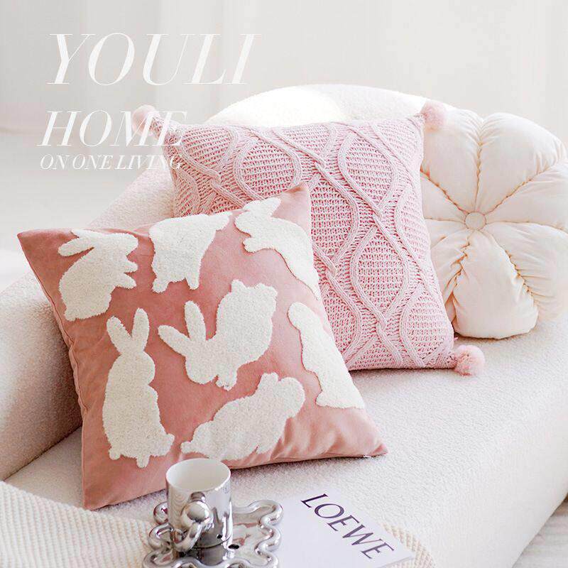 ins风粉色儿童可爱少女卧室床头抱枕套靠垫客厅沙发靠枕圆形蒲团