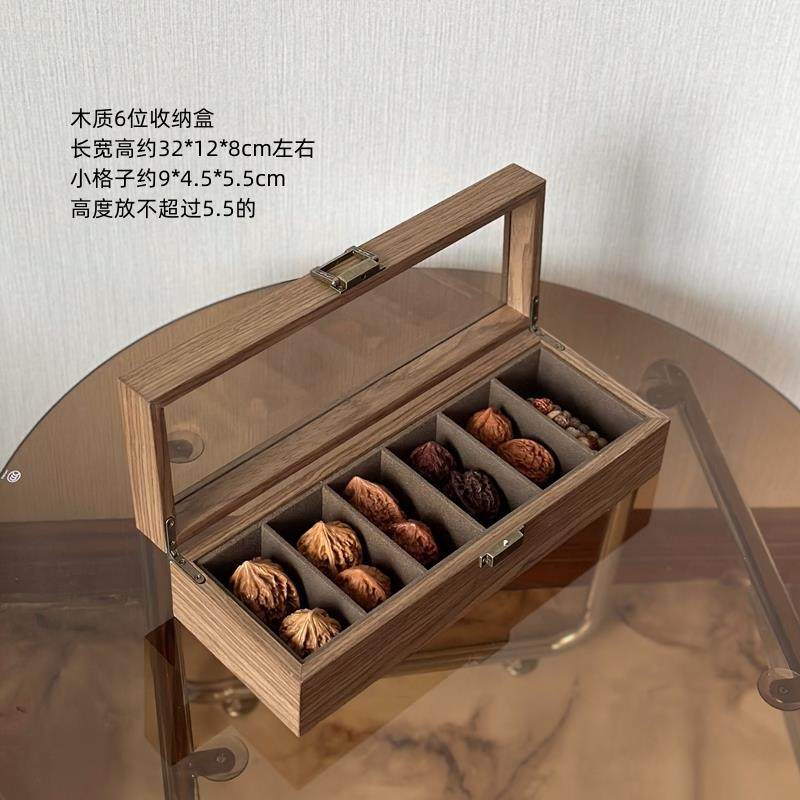 高档木制文玩项容玉佩收盒可链视玻璃盖核桃首饰箱星纳月菩提手串