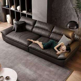 鼎悦意式 纳帕真皮沙发高靠帆船小户型直排奶油风猫爪皮贵妃组合款