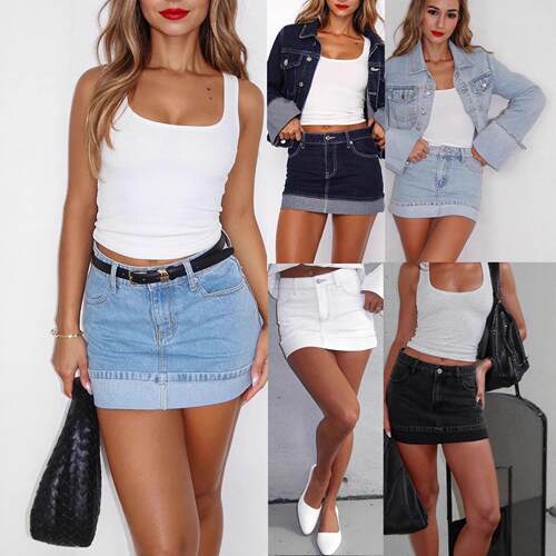 Women's stretch denim skirt, women's flip over skirt
