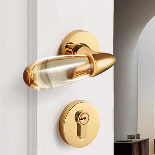 简约轻奢磁吸静音房门锁北欧静音分体门锁通用款 水晶执手锁