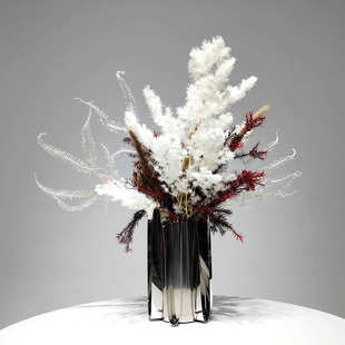 简约轻奢家居不锈钢花器工艺品现代样板房花艺软装酒店洽谈桌摆设