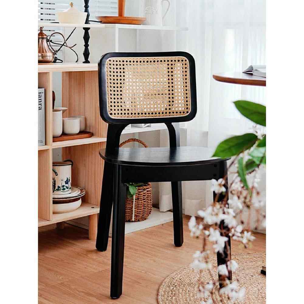 中古藤编餐椅吃饭凳子家用餐桌椅实木靠背椅覆古设计师原木藤编椅