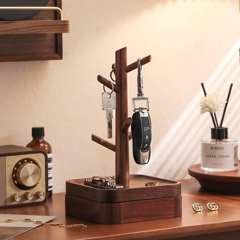 【F046】玄桌面收纳尘盒关入户钥置物架托盘木匙质防办公桌杂物分