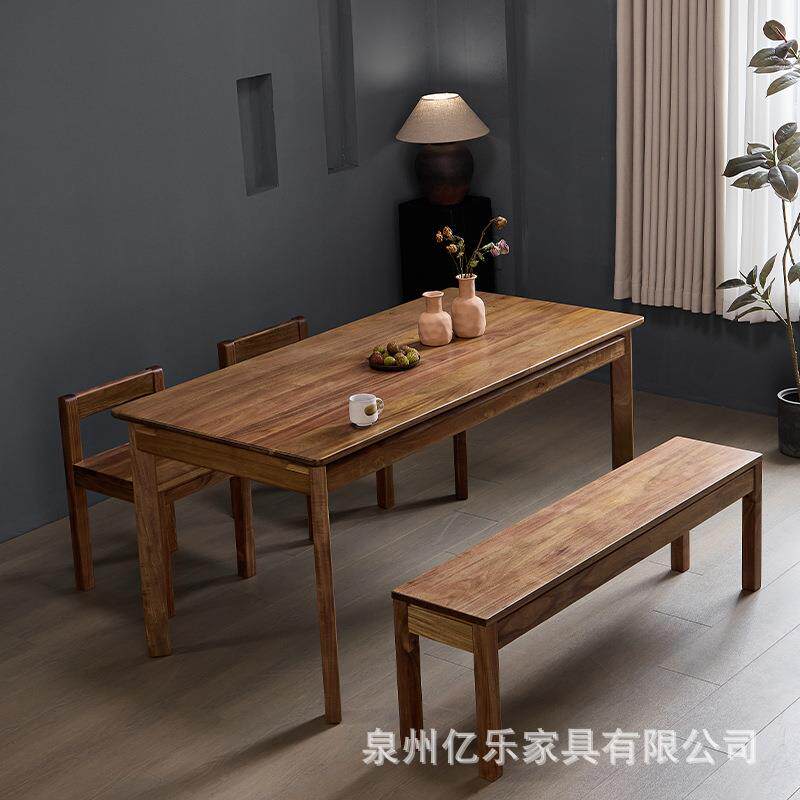 老柚木餐桌椅组合长方形家用复古长桌设计师工作台客厅书桌吃饭桌