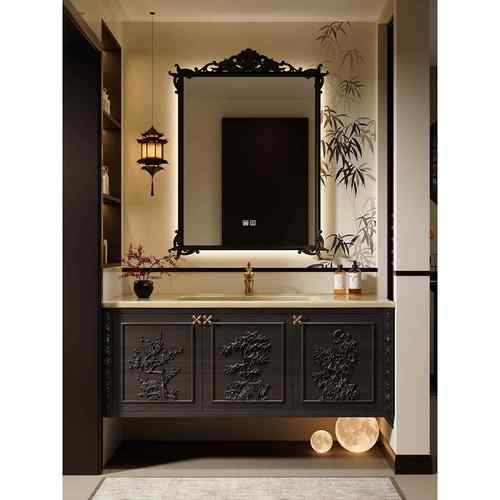 需定制法式中古风橡木浴室柜组合卫生间洗漱台陶瓷一体洗手脸盆卫