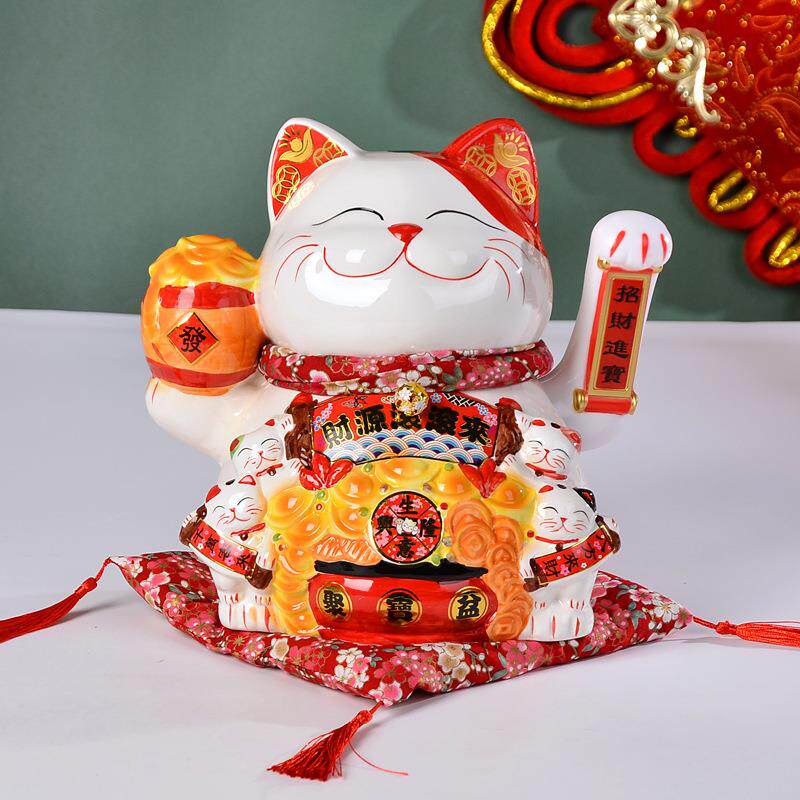 两用揺手寸招财猫工艺品摆件可收银台店铺开业超市送礼礼品