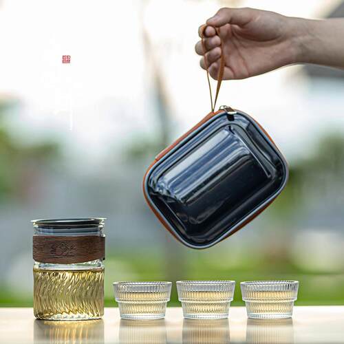 便携式旅行茶具套装户外露营快客杯一壶3杯玻璃泡茶器功夫小套组