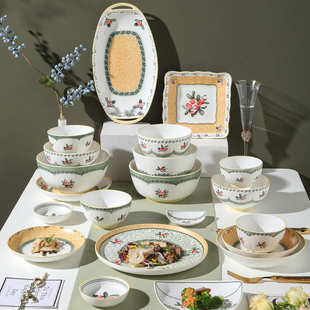 家用乔迁釉下彩高级饭碗批发2024年新品 千顺陶瓷餐具套装 北欧碗盘