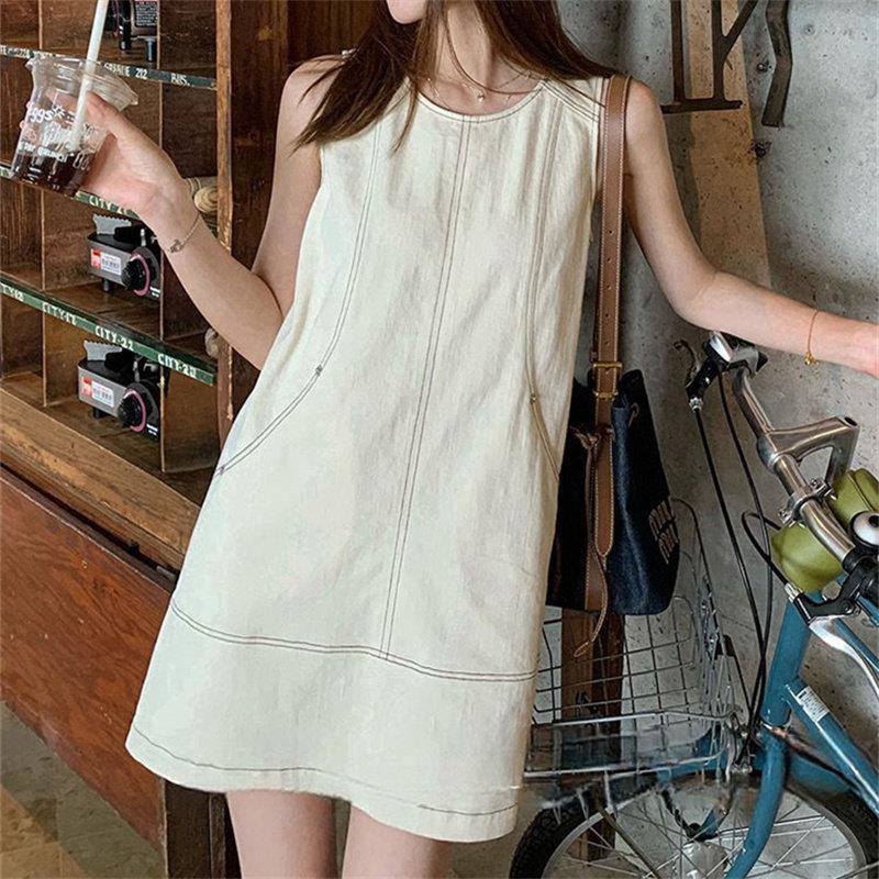 专柜背心牛仔洋装女2026夏季新款复古时尚港风洋派拼接A字裙子