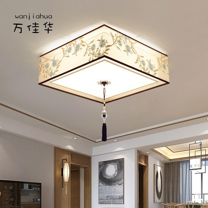 新中式吸顶l灯ed卧室刺绣560现代简约长方形客厅中书房餐厅风灯国