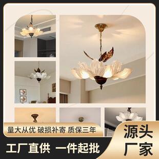 宋氏美学吊灯卧室禅意布艺新款中古蜡烛复古法式餐厅灯具客厅灯