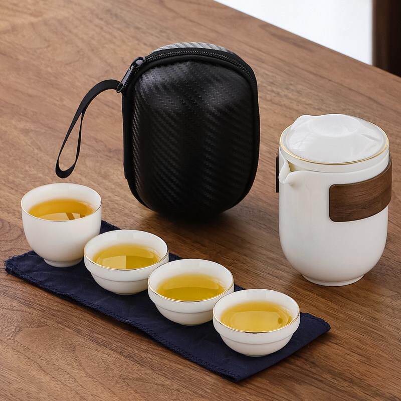 旅行快客杯德化羊脂玉白瓷茶具功夫陶瓷茶壶茶杯可携式简约户外套