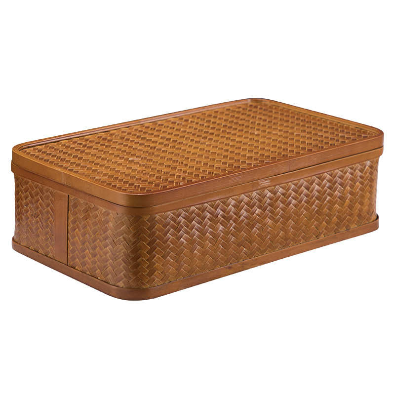竹编 日式彷古收纳盒 中式带盖收纳筐 家用整理篮 功夫茶具零配件
