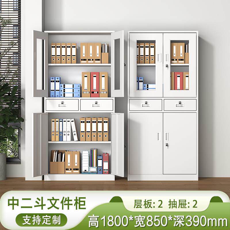 文件柜办公室铁皮柜财务凭证资料档案柜二斗带锁钢制收纳储物柜子