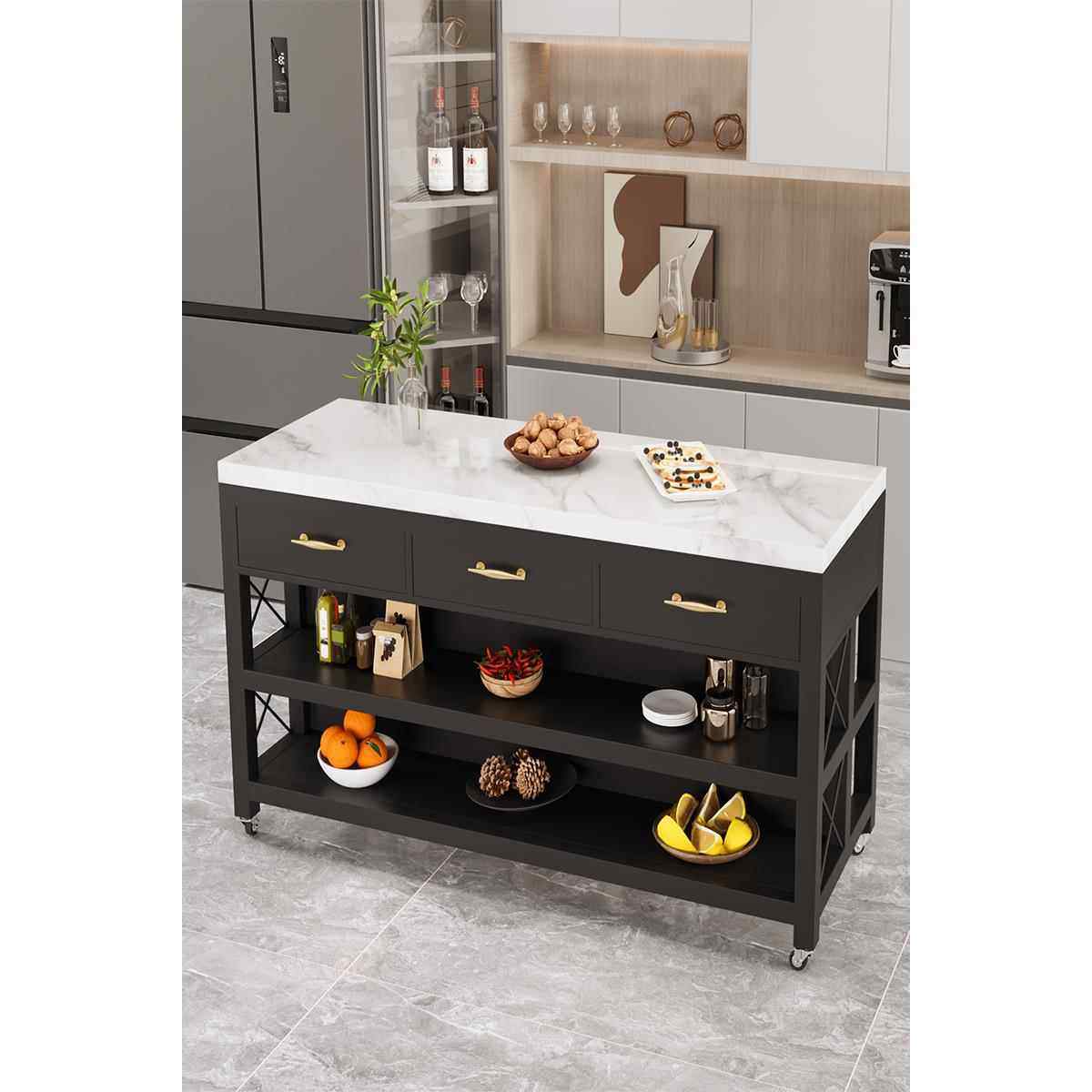 大理石中岛台开放式厨房餐桌子可移动工作台料理台收纳储物餐边柜,住宅家具,餐边柜,淘宝优惠券,粉丝福利购,淘宝优惠卷