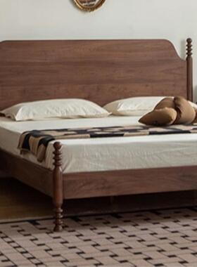 黑HRX胡桃木工家具复古实木床美式1.5厂米樱木法式1.8床米双人婚