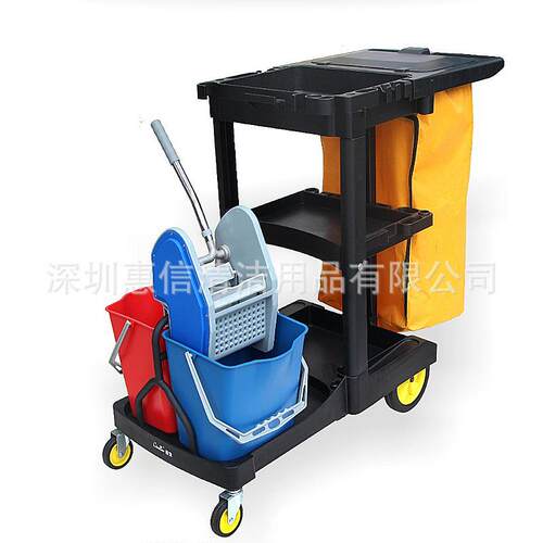 多用途清洁手推车带双榨车 D-11-1C多功能保洁工具垃圾收纳车