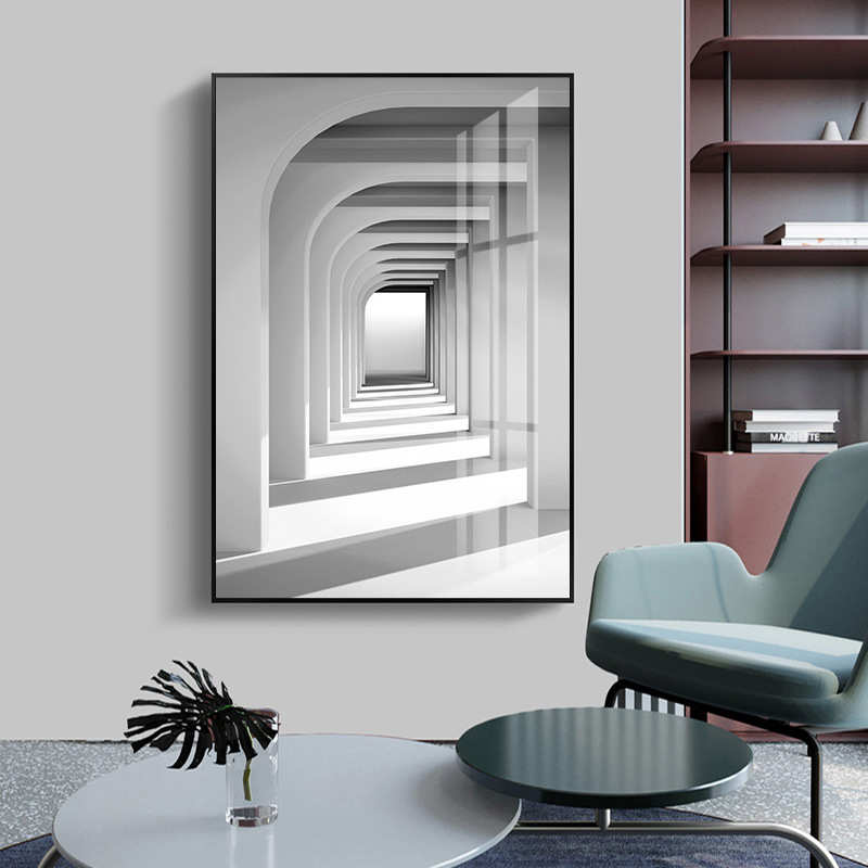 简约梯玄关装饰画墙壁延伸挂画走道工业画楼黑白背景空间现代风格图片