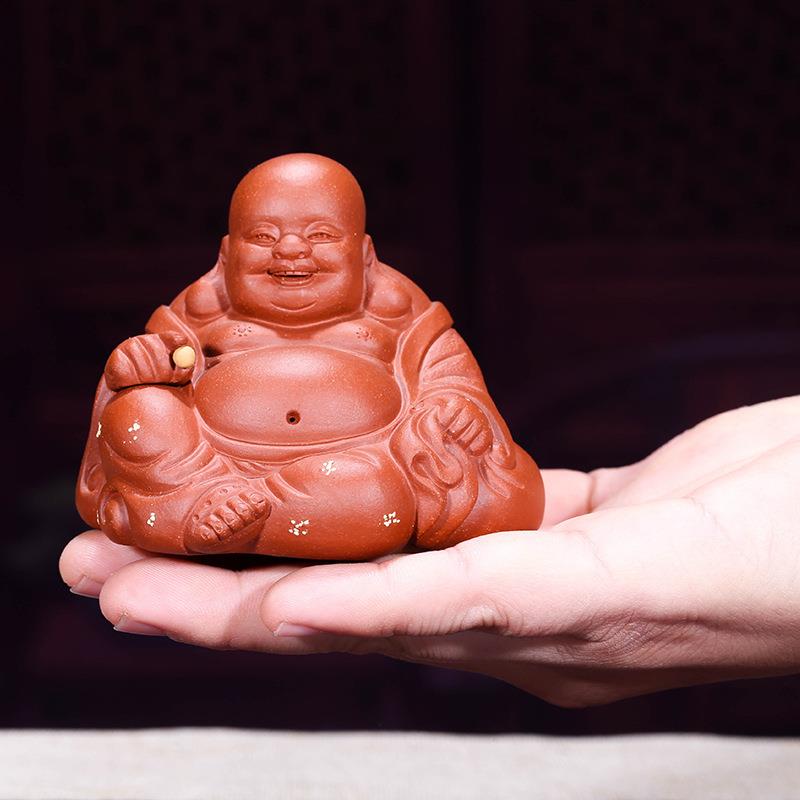 宜兴原矿紫砂茶宠佛摆件如来释迦摩尼雕塑茶具茶桌配件工艺品