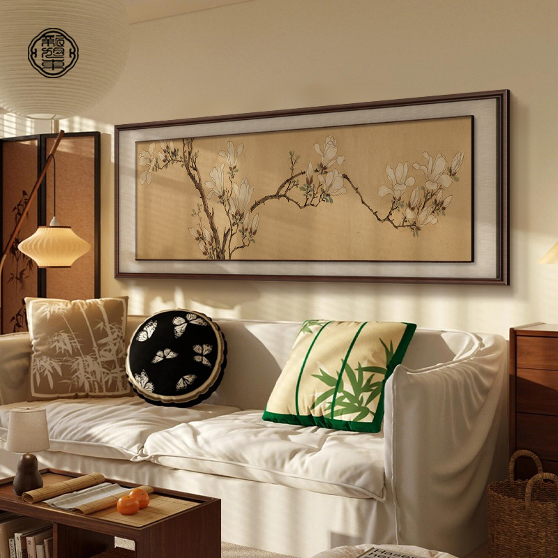 兰花图挂画新中式客厅沙发背景墙装饰画宋代美学复古禅意双框壁画