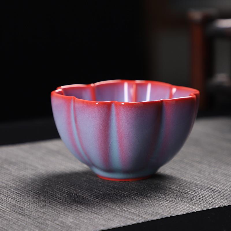 德化陶瓷【单茶杯满110ml亮光】精工汝窑 鸿运天成 四方杯 大容量