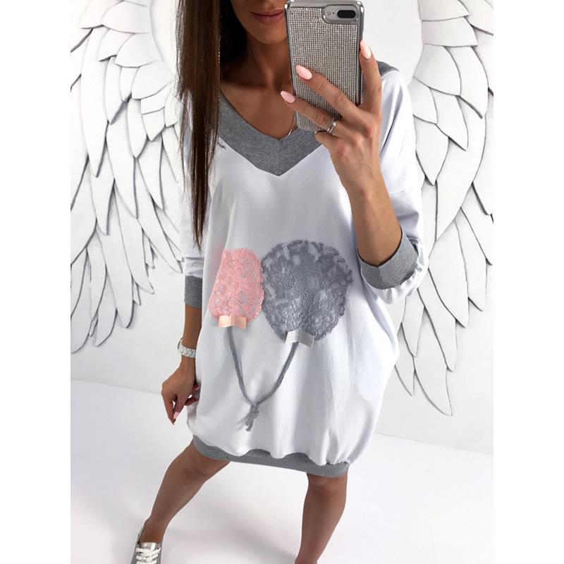 sweatshirt long-sleeved mid-length lace loose matching