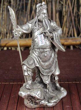 古玩杂项仿古铜器白铜书房居家摆件精品工艺品站关公拿刀